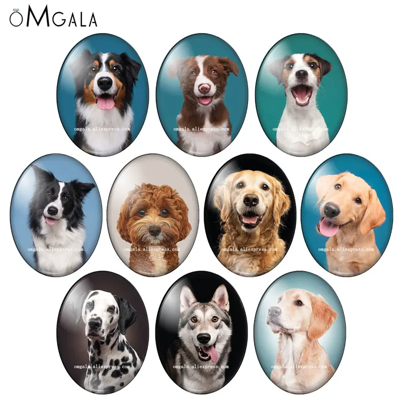 

Fashion Lovely Dog Pets Head Photos 13x18mm/18x25mm/30x40mm Oval photo glass cabochon flat back Making findings