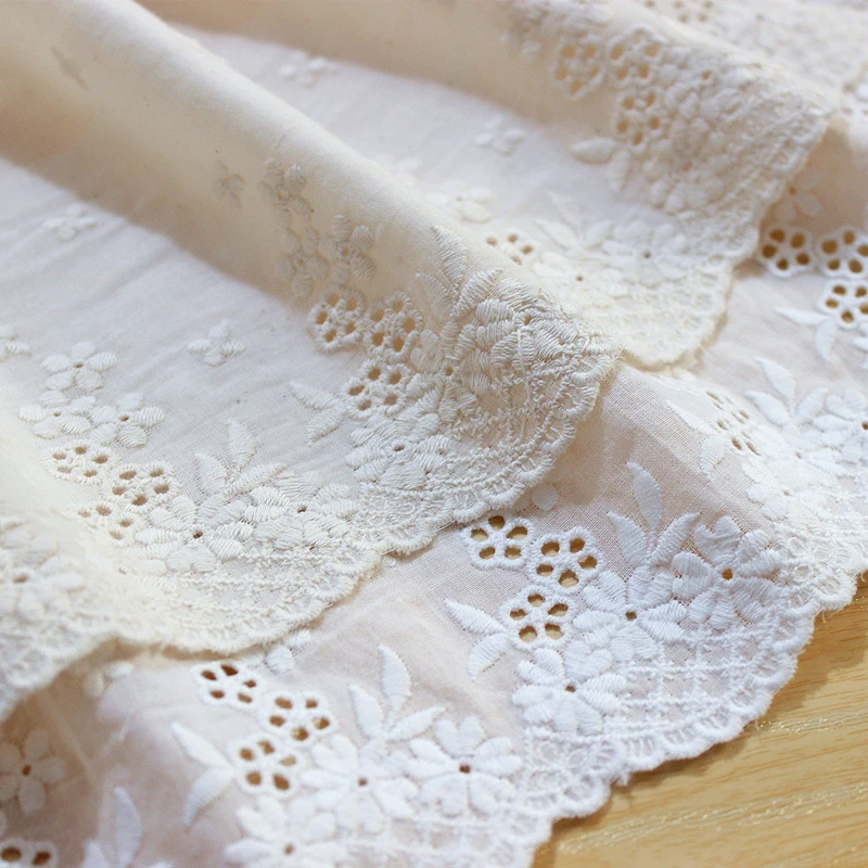 2Yards/lot 16.5cm/6.49'' Beige/Off white Refinement Embroidered Cotton Cloth Lace Trim Patchwork Sewing Material X1236