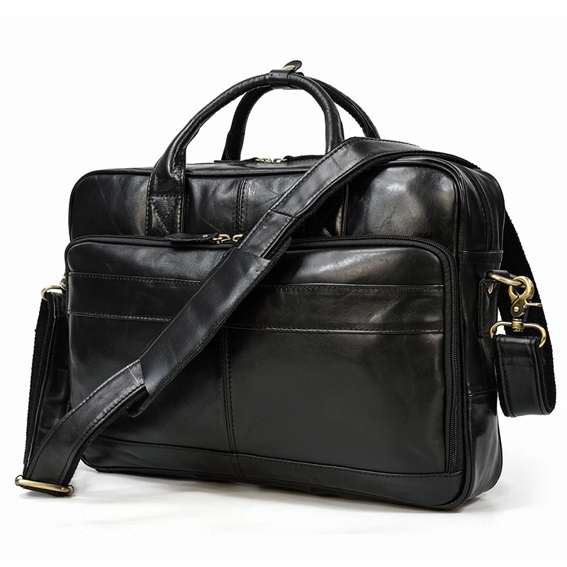 Men Briefcase Genuine Leather Laptop Bag 14 15.6" PC Doctor Lawyer Computer Bag Cowhide Male Briefcase Leather Men Business Bag