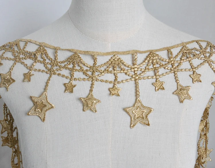 Golden black white five-pointed star tassel lace gold thread embroidery clothing clothes skirt curtain 10cm