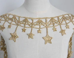 Golden black white five-pointed star tassel lace gold thread embroidery clothing clothes skirt curtain 10cm