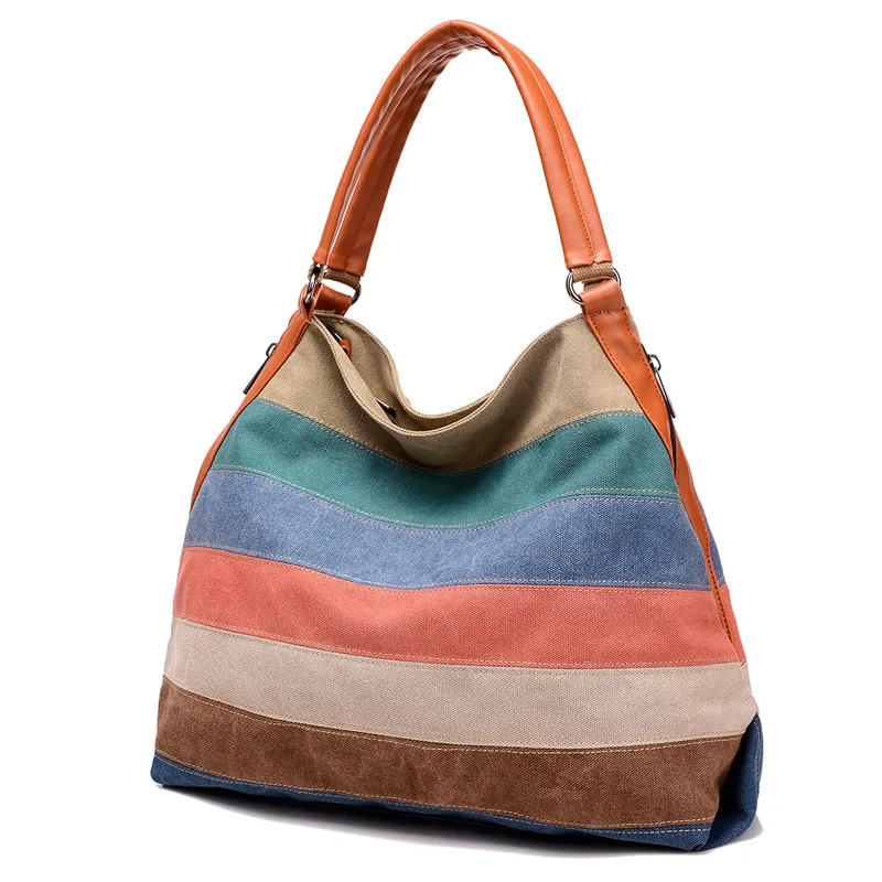 Women Canvas Handbags High Quality Female Colorful Stripe Messenger Bags Fashion Tote Female Eco Crossbody Bag Totes Bolsas