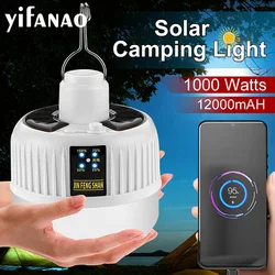 1000 Watts Solar LED Camping Lights Rechargeable 12000mAH Power Bank Outdoor Waterproof Camp Lantern Flashlight Emergency Kits