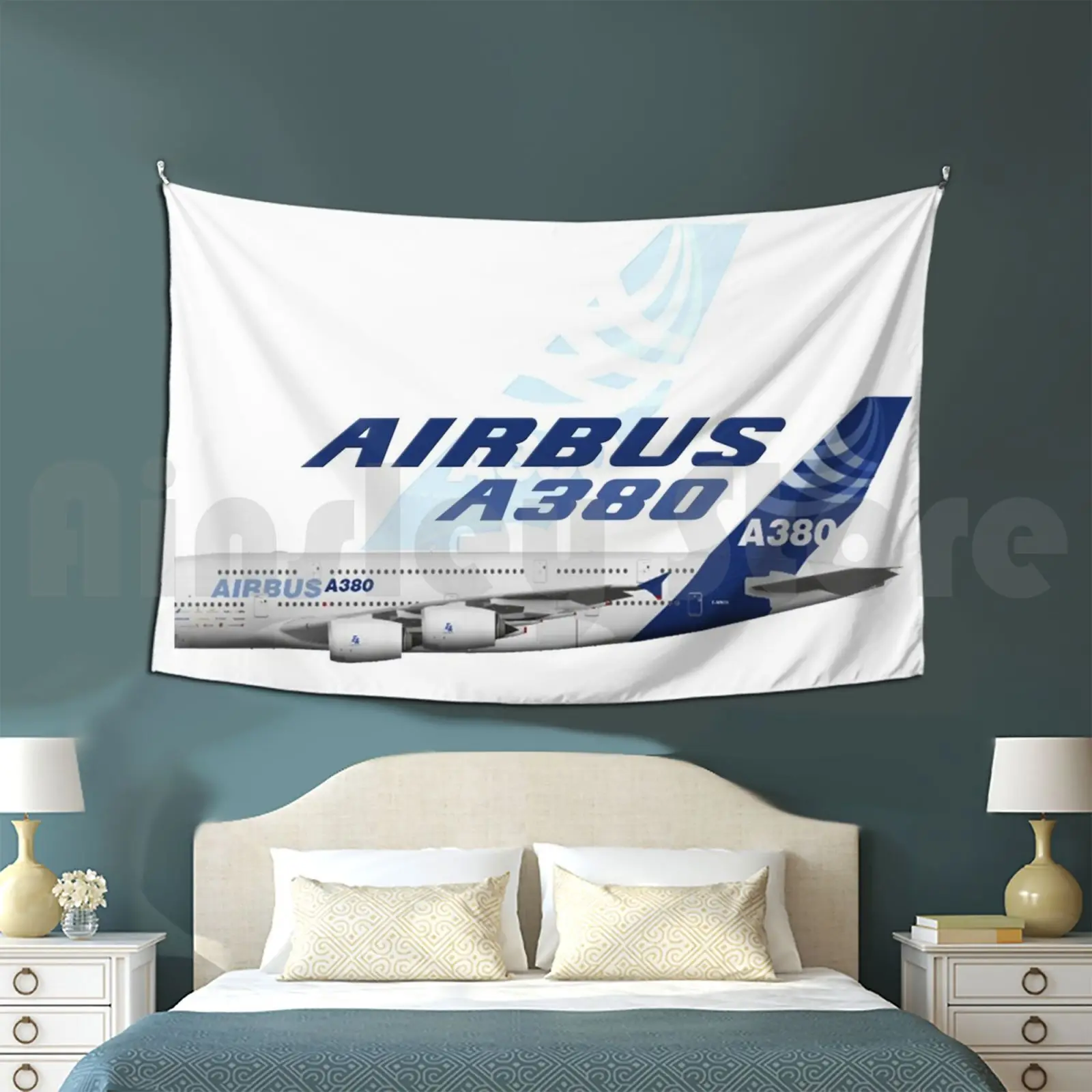 Airbus A380 Tapestry Living Room Bedroom Airbus A380 Aviation Jet Plane Pilot Captain Stripes Four Airways Jesus Christ