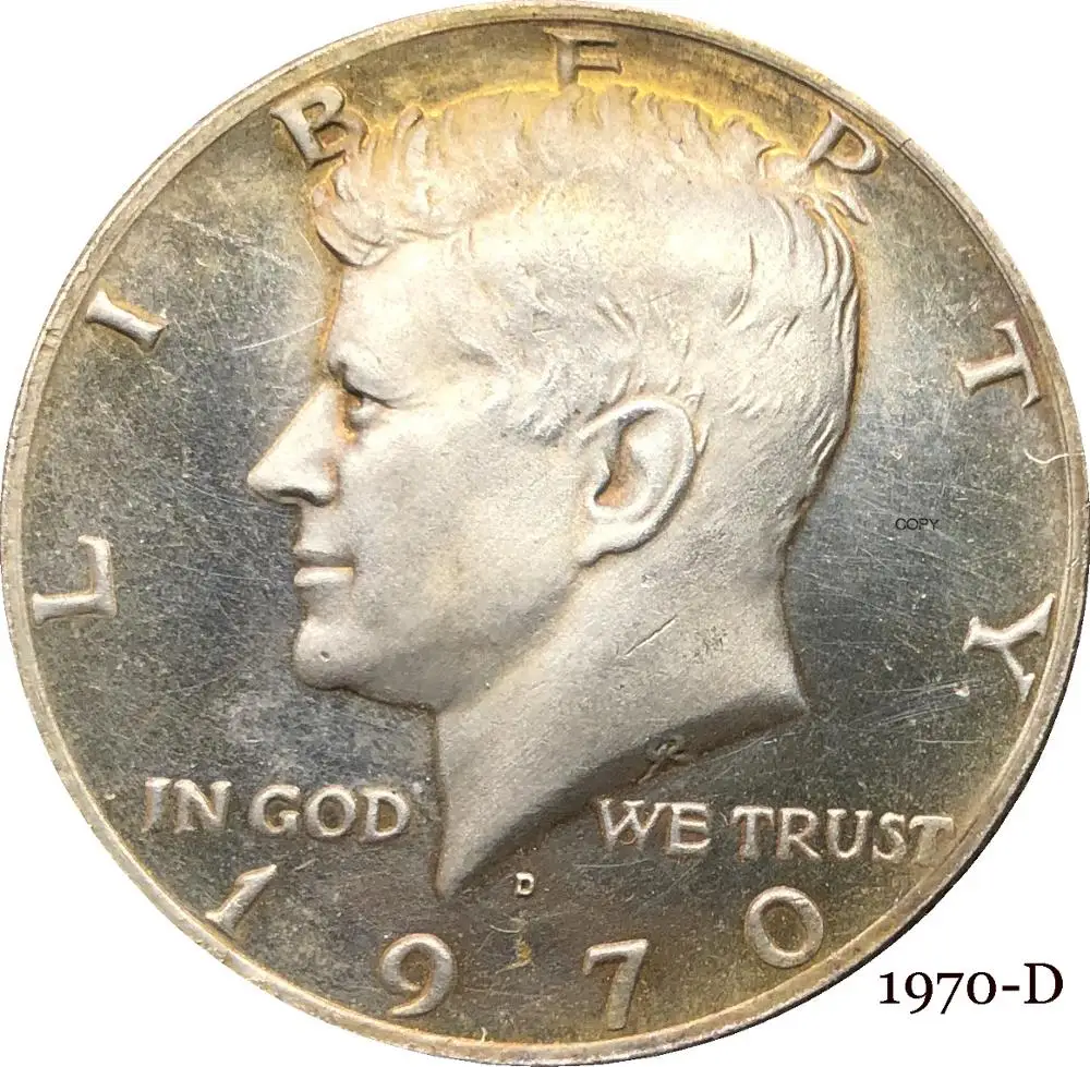 

United States America 1970 D Liberty 1/2 Kennedy US Half Dollar In God We Trust E PLURIBUS Cupronickel Silver Plated Copy Coin