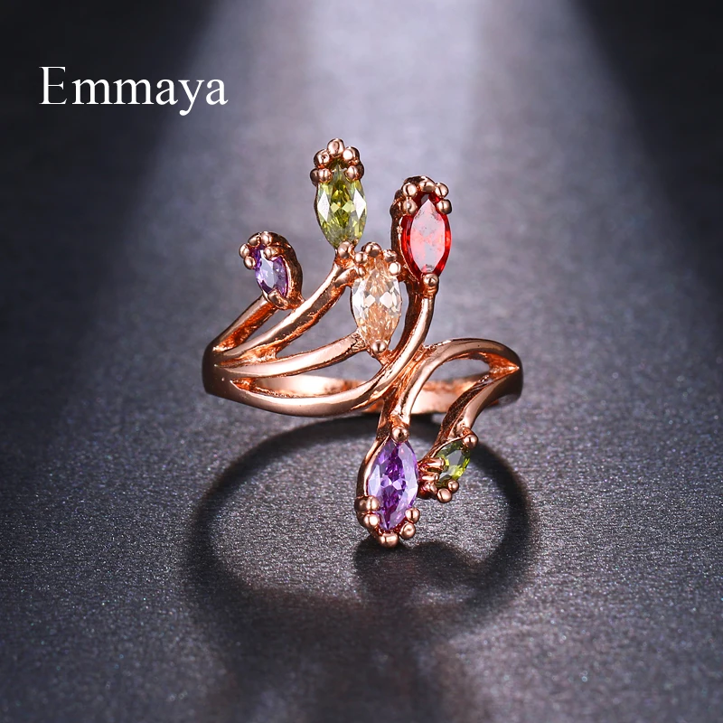 Emmaya Vivid Mulitiple Branch With Colorful Cubic Stones For Women&Girls Ring Natural Style Exquisite Jewelry In Banquet Gift