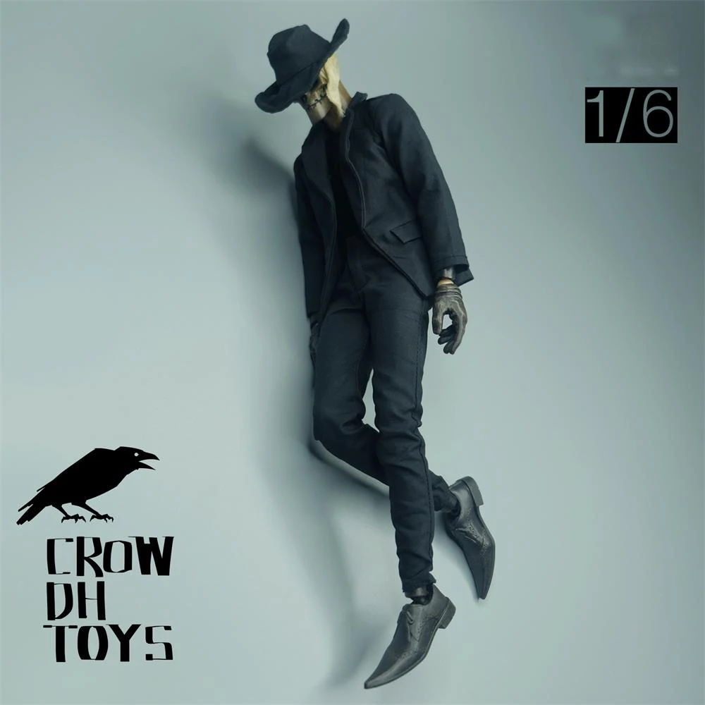 

1/6th CROW DH TOYS Trendy Fashion Male Black Suit Coat Slim Pant Hat No Body Can For Mostly 12inch Body Doll