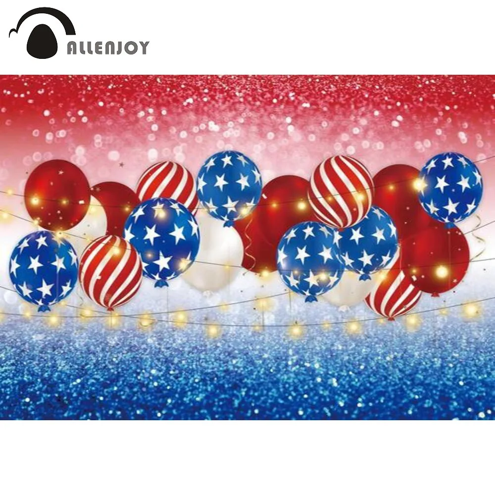 Allenjoy American July 4th Party Backdrop Independence Day Colorful Balloons Stars Glitter Photography Background Party Decor