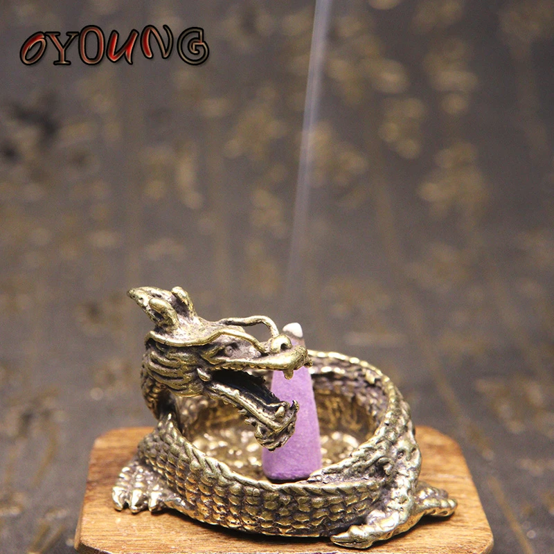 Vintage Copper Chinese Feng Shui Ornaments Retro Brass Dragon Mini Ashtray for Living Room Office Desk Decorations Crafts Gifts