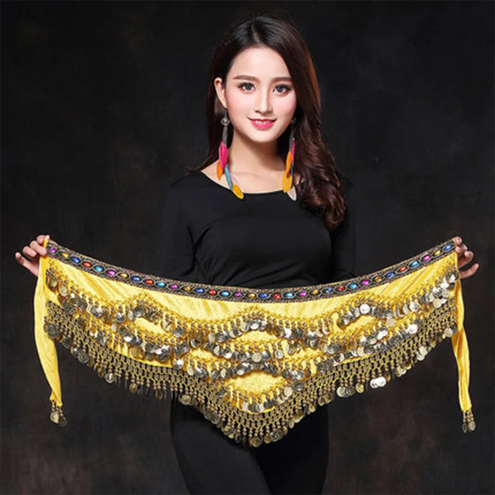 2022 New style belly dance belt newest multi-color glass silk belly dancing belt scarf crystal bellydance waist chain hip scarf