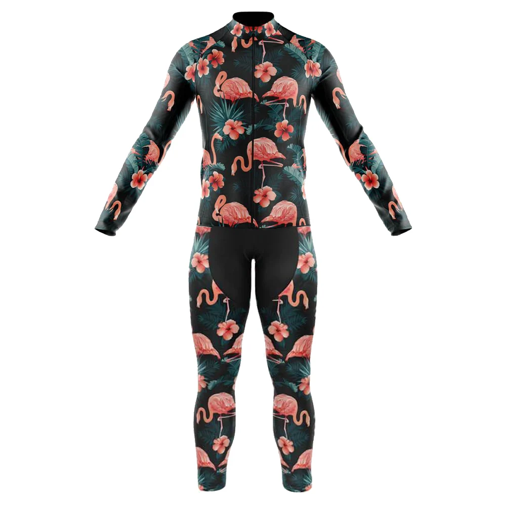 Flamingo cycling jersey Long Sleeve Set Roupa Ciclismo Masculino Calca Ciclismo Masculina WINTER FLEECE &THIN Two Fabric Options