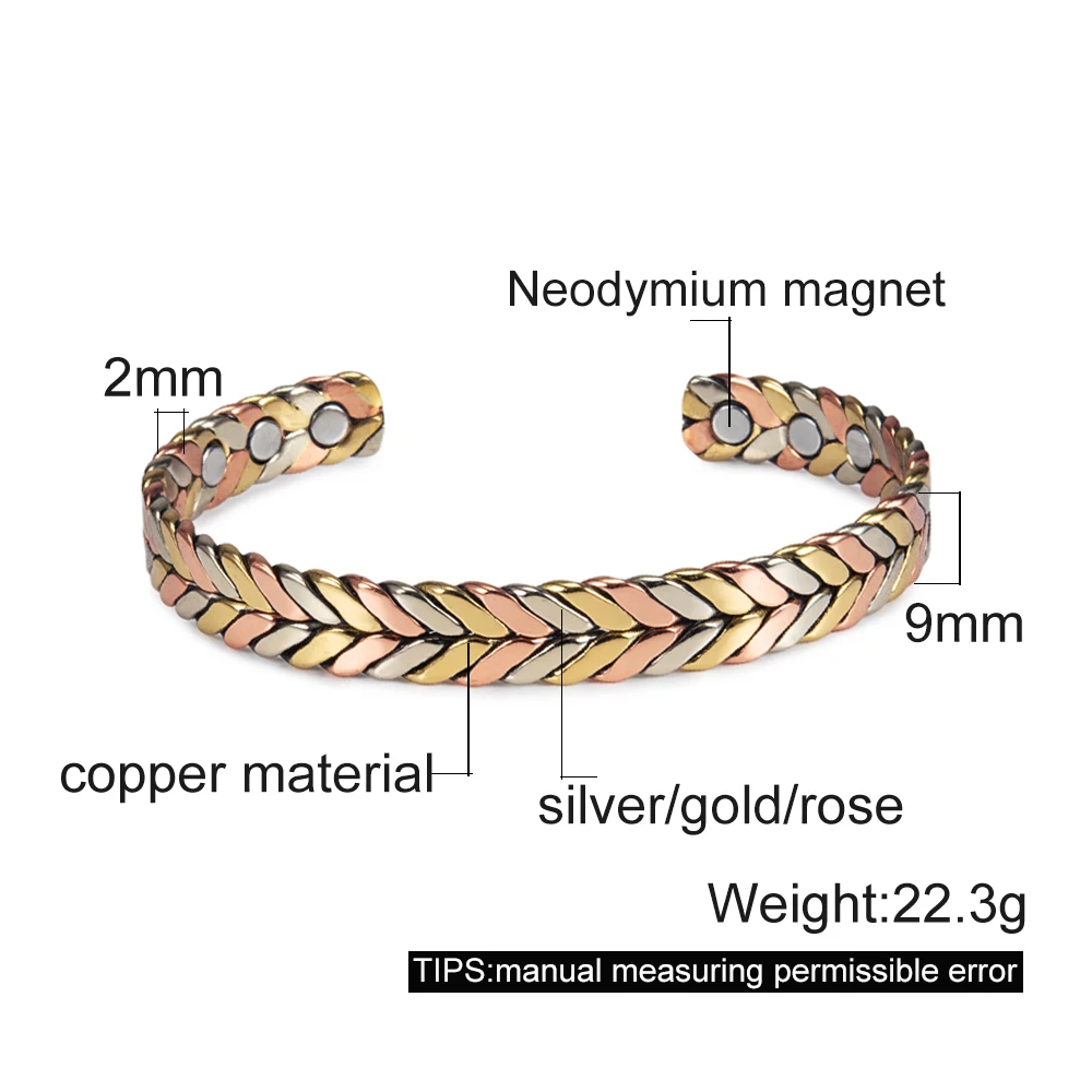 Vinterly Pure Copper Bracelets Women Twisted Rose 9mm Adjustable Open Cuff Bangles Health Energy Magnet Jewelry Female Resizable