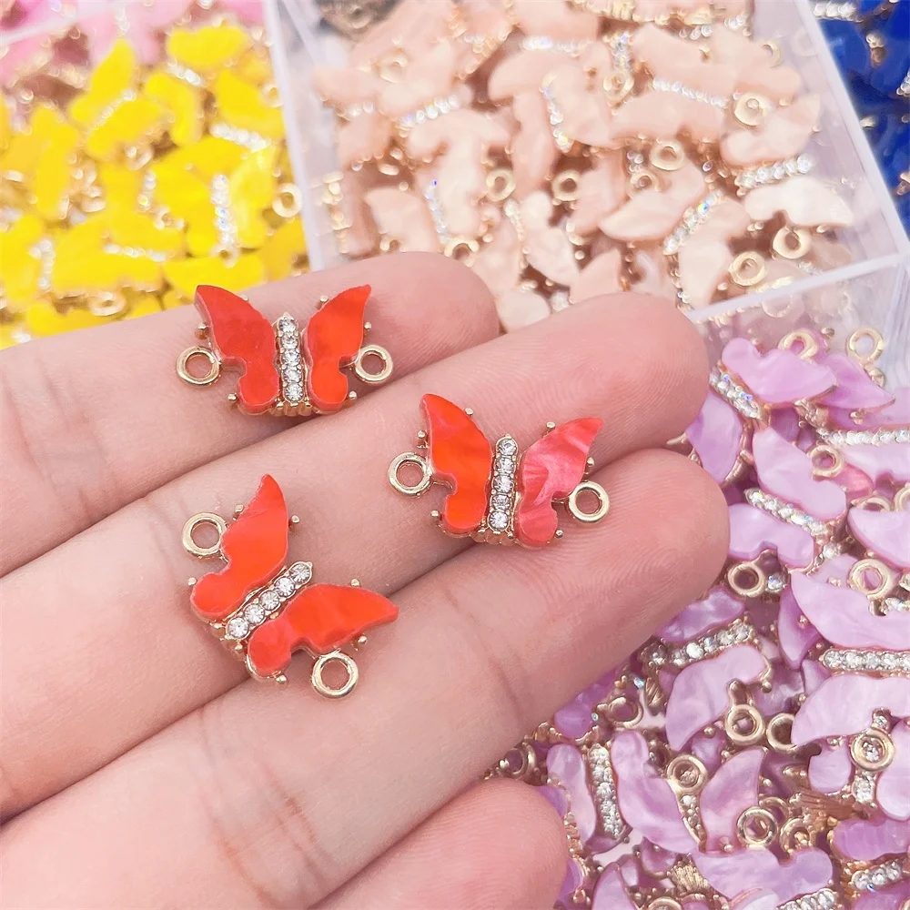 NEW 12Pcs/Set Creative Colorful Acrylic Butterfly Connector Pavé Zircon Jewelry Accessories For Bracelet Jewelry Making Supplies