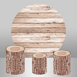 Rustic Wood Baby Shower Round Background Custom Brown Wooden Birthday Party Decoration Dessert Table Cover Cylinder Cover