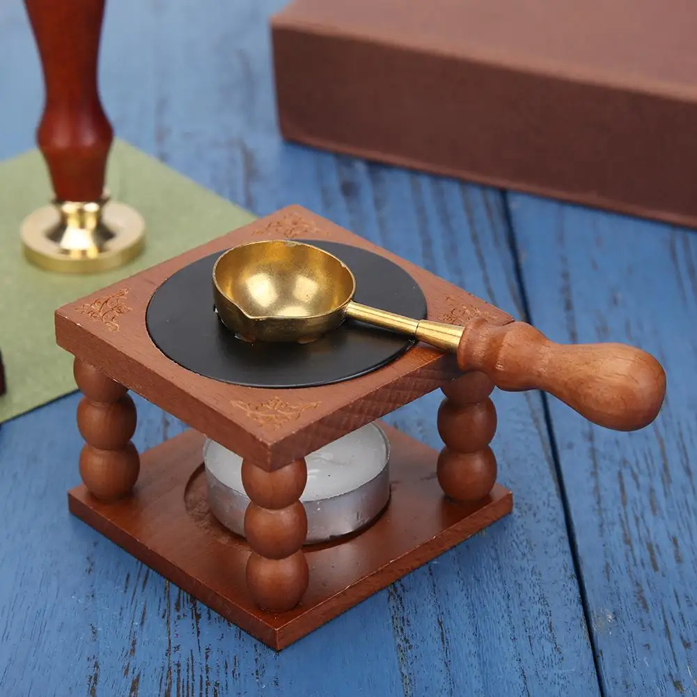 Retro Sealing Wax Furnace Stove Pot Wood Handle Sealing Wax Spoon for Wax Sealing Decorative Wax Stamp Craft Gift