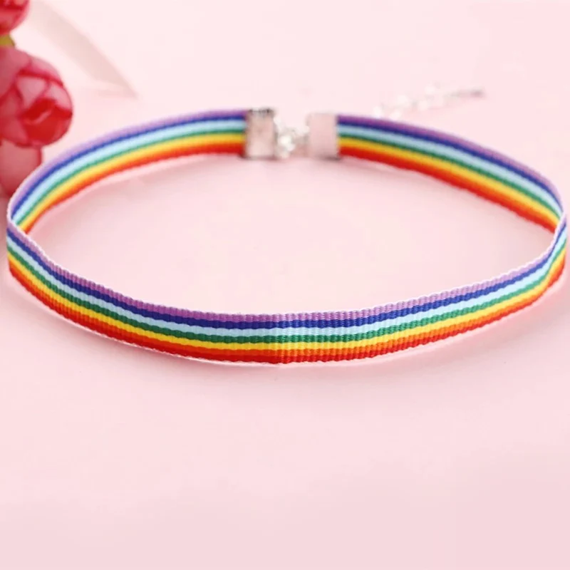 Fashion Rainbow Choker Bracelet LGBT Gay Lesbian Promissory Gift Woven Ribbon Collar Punk Women Men Pride Necklace Accessories