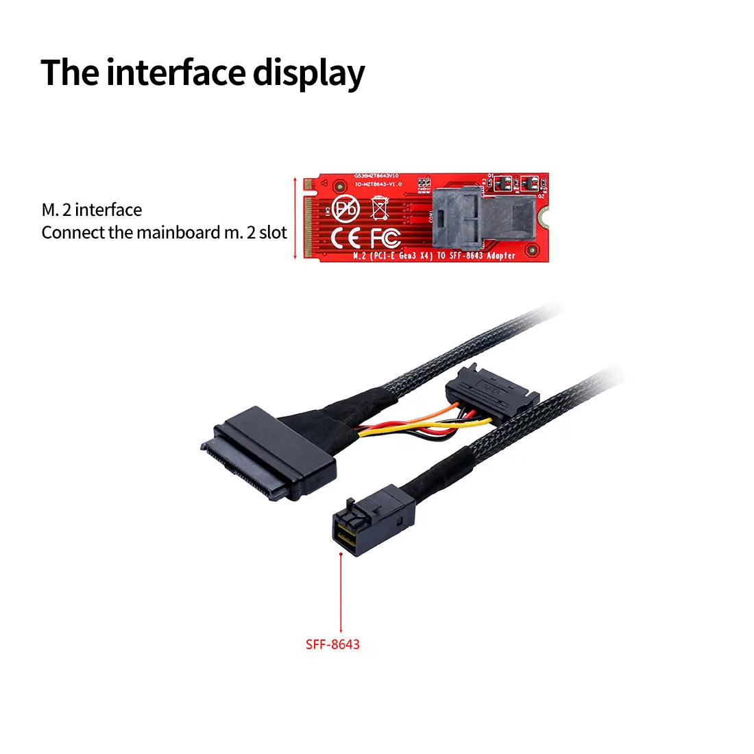 XT-XINTE U.2 SFF-8639 to M.2 M Key for NVMe Adapter Card Mini SAS to M.2 M-Key SFF-8639 Adapter with SFF-8639 Adapter Cable