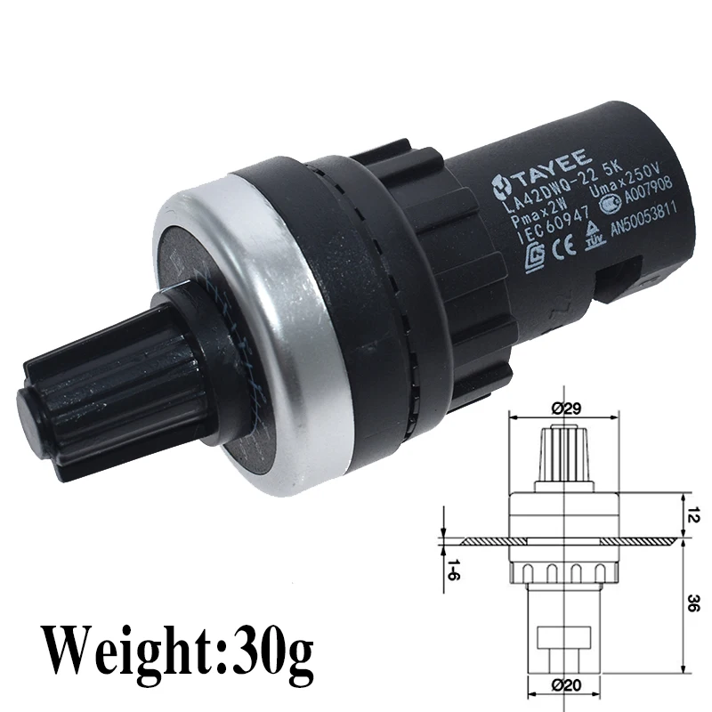 LA42DWQ-22 1K 2K 5K 10K 20k 50k 500k 22mm Diameter Pots Rotary Potentiometer Converter Governor Inverter Resistance Switch