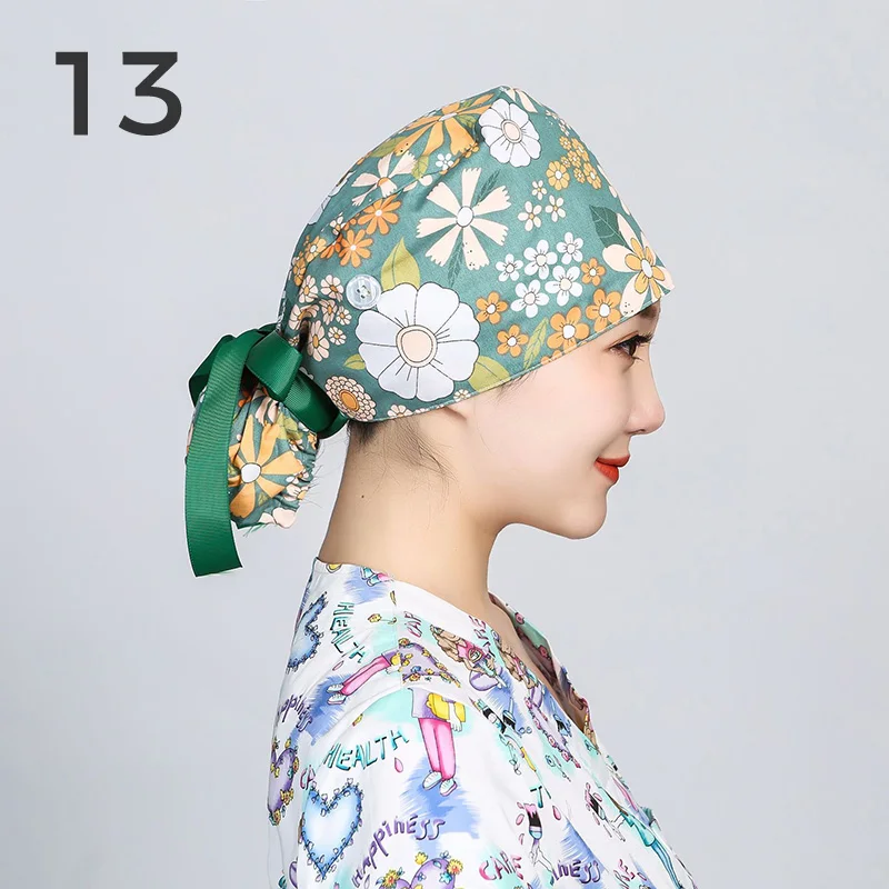 1pcs Scrub Cap Bouffant Hat With Sweatband Doctor Nurse Dental Clinic Beauty Salon Working Caps Long Hair Hat Ponytail Lab Cap