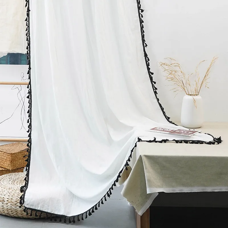 

Полузатемняющие шторы с вышивкой из хлопка и льна, шторы для современного фермерского дома, оконные шторы для украшения гостиной