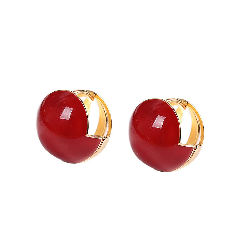 

Real s925 silver gold-plated burgundy drip glaze geometric earrings simple temperament women's earrings