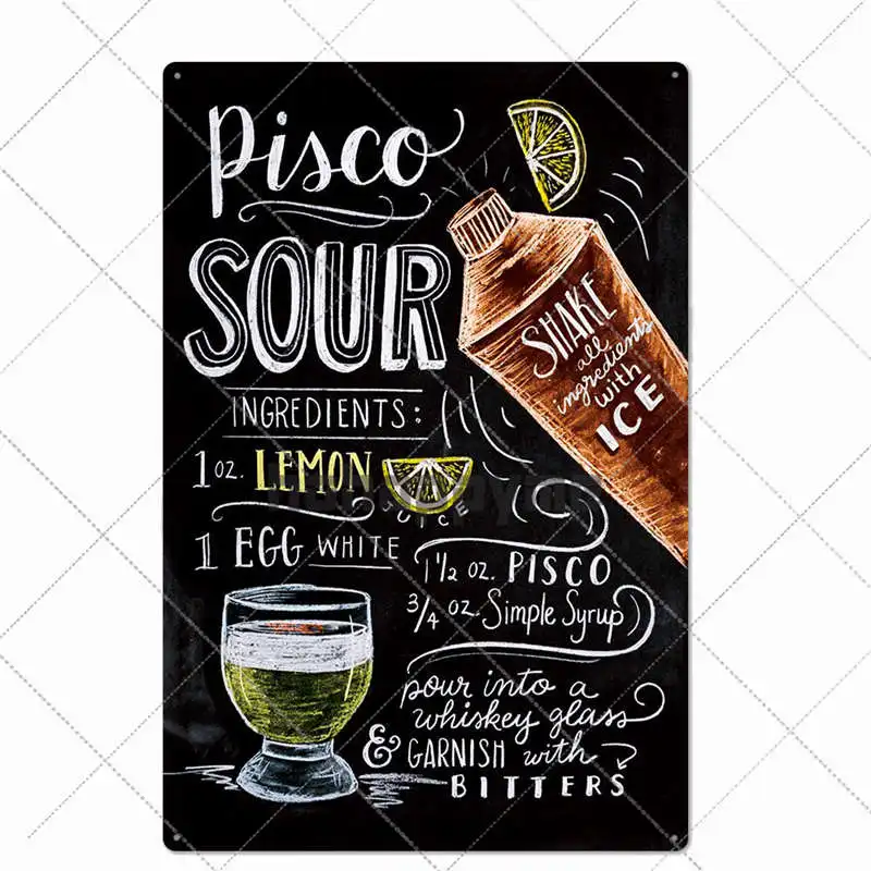 Classic Cocktail Posters Metal Signs Mojito Martini Vintage Plaque Bar Pub Club Wall Decorative Plates Home Decor 20*30 cm