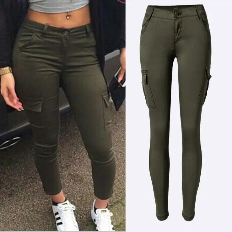 Fashion Army Green Jeans Women Sexy Low Rise Ladies Skinny Jeans Slim Femme