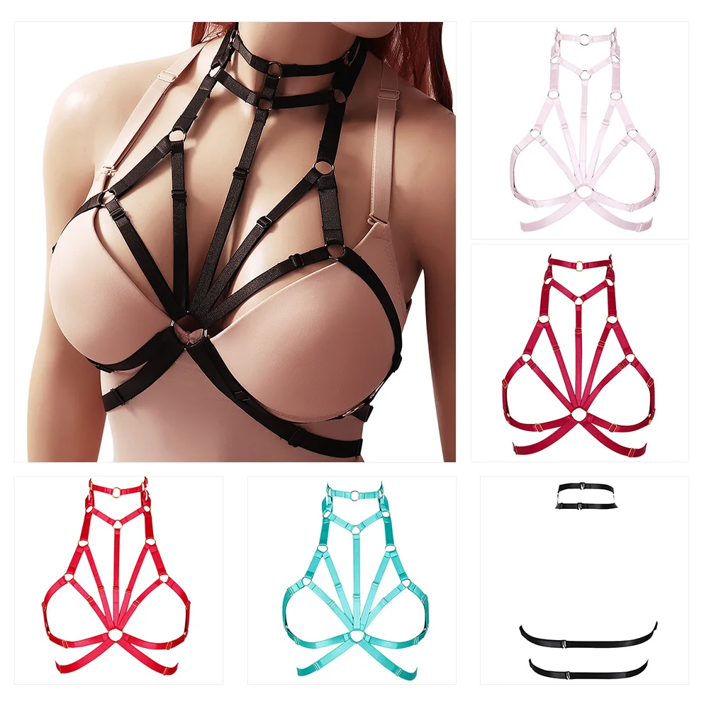 Bra Bondage Harness Bralette Wear Elastic Adjust Strap Body Top Sexy with Choker Cage Bra Elastic Cupless