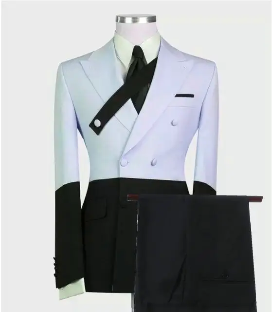 

2021 Double breasted Formal Suits White Black Mens Suits 2 Pieces Groomsman Suit Wedding Party Suits For Men (Jacket+Pants+tie)