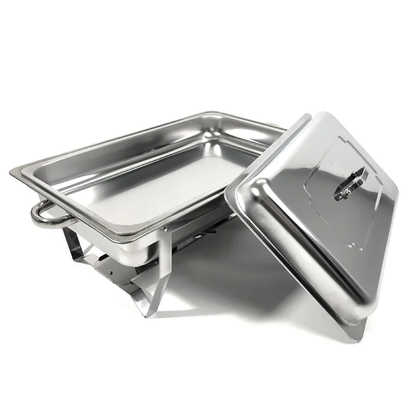 9L Foldable Stainless Steel Square Buffet Stove Dish Set Container Food Warmer Rectangular Chafing Dish Full Buffet Catering