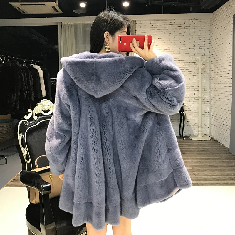 2020 100%Natural Fur Coat Women Winter Double Faced Mink Fur Coats Hooded Warm Thickening Plus Size Outwear 856 MF337