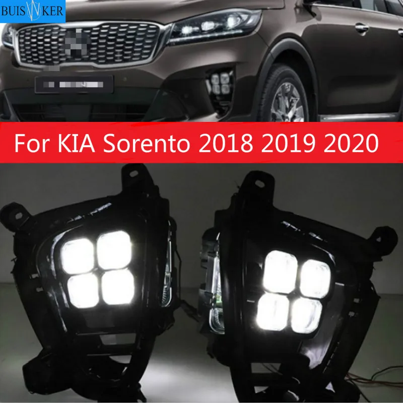 

2Pcs DRL LED Daytime Running Light Front Bumper LED Fog Light Lamp For KIA Sorento 2018 2019 2020 Fog Light Assembly Day Light