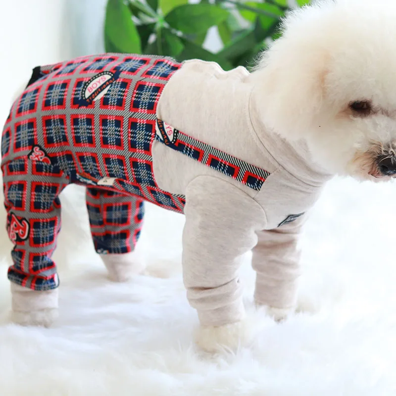 Pet Dog Jumpsuit 100%Cotton Puppy Clothes Overalls Rompers Outdoor Fake Two Pieces Dungarees Suit For Small Dogs Pajamas Poodle