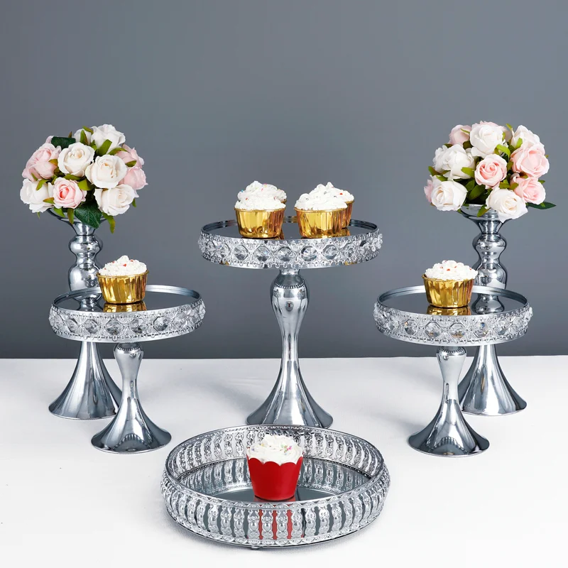 SIlver Mirror tray jewelry storage tray cold meal fruit tray cake stand set