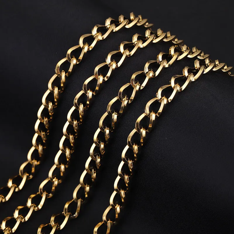 1M Gold Plated 7mm Miami Cuban Stainless Steel Figaro Chain for DIY Hip Hop Handmade Necklace Bracelet Making Supplies Wholesale