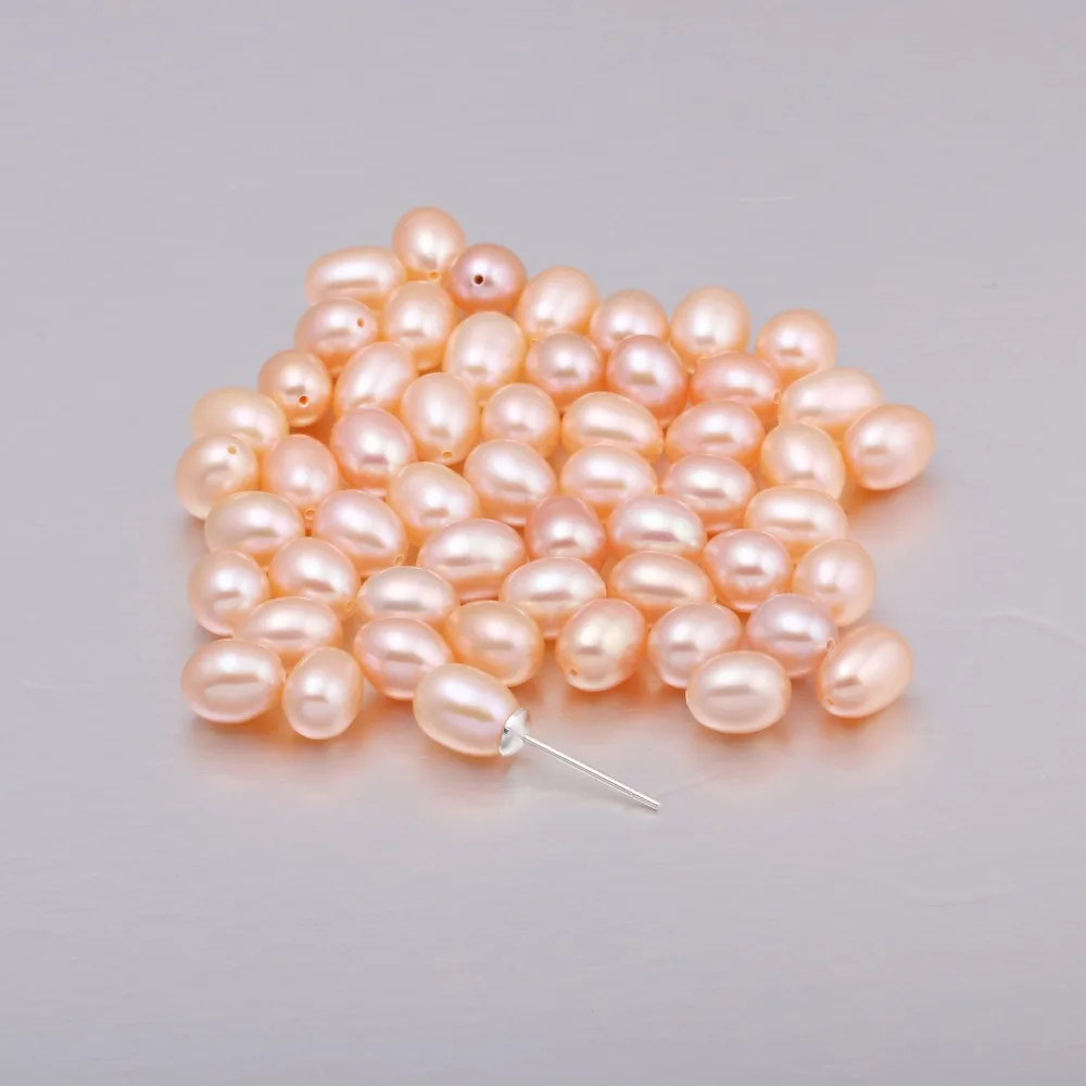 10 pieces 100% Natural Pearl Half Hole Cultured Freshwater White Rice Pearl Beads Half-drilled Hole 6-7 mm