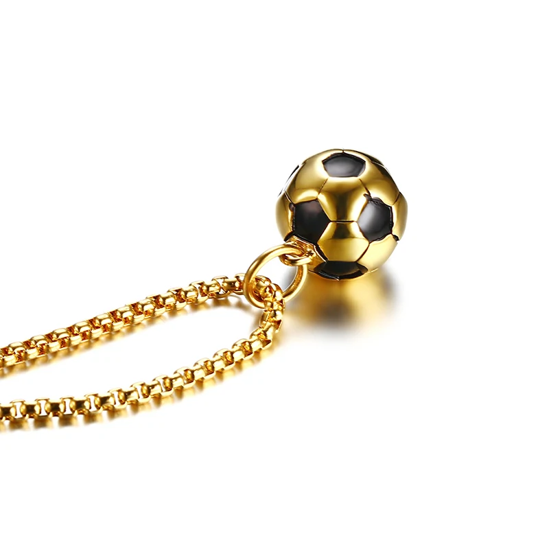 Football Pendant Sport Jewelry Stainless Steel Gold Color Enamel Soccer Ball Chain Charm Necklace for Men Gift Long Necklace