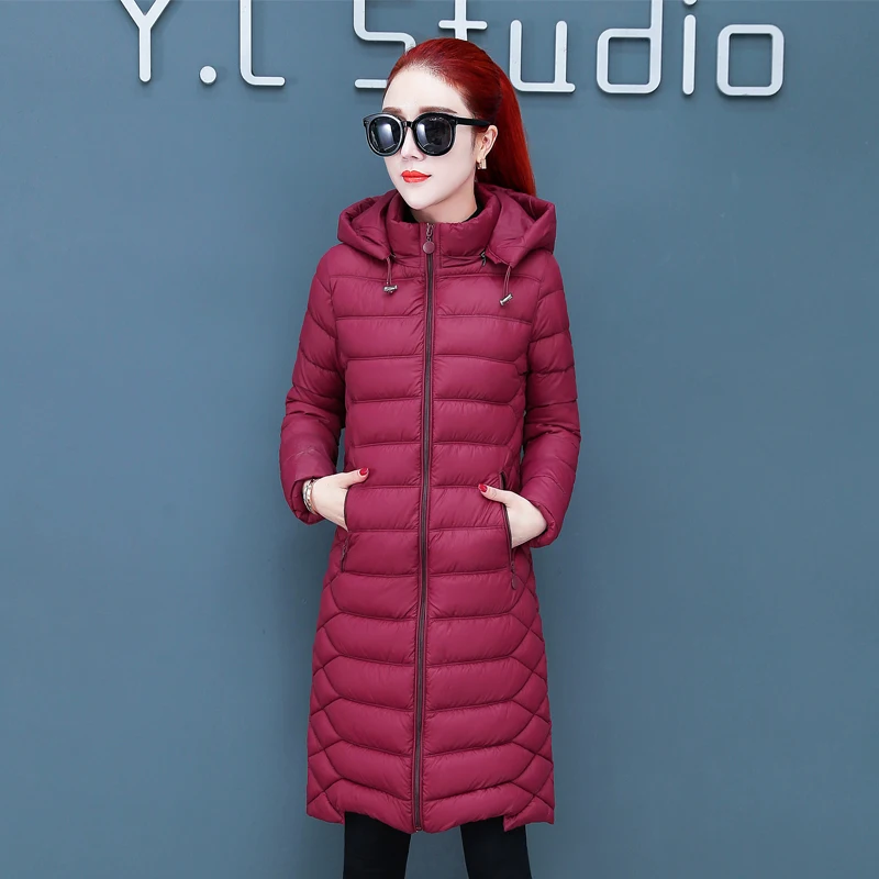 Women's basic cotton jacket Nice winter thick solid long parka hooded plus size slim office ladies coat femme casaco feminino