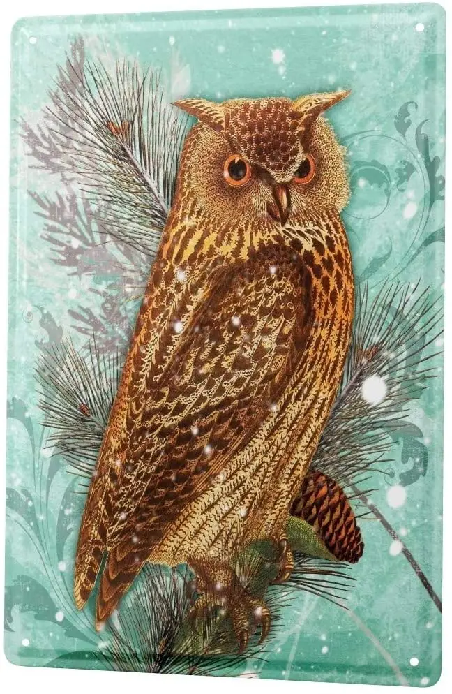 LEotiE SINCE 2004 Tin Sign Metal Plate Decorative Sign Home Decor Plaques Bird Owl Conifer Metal Plate 8X12