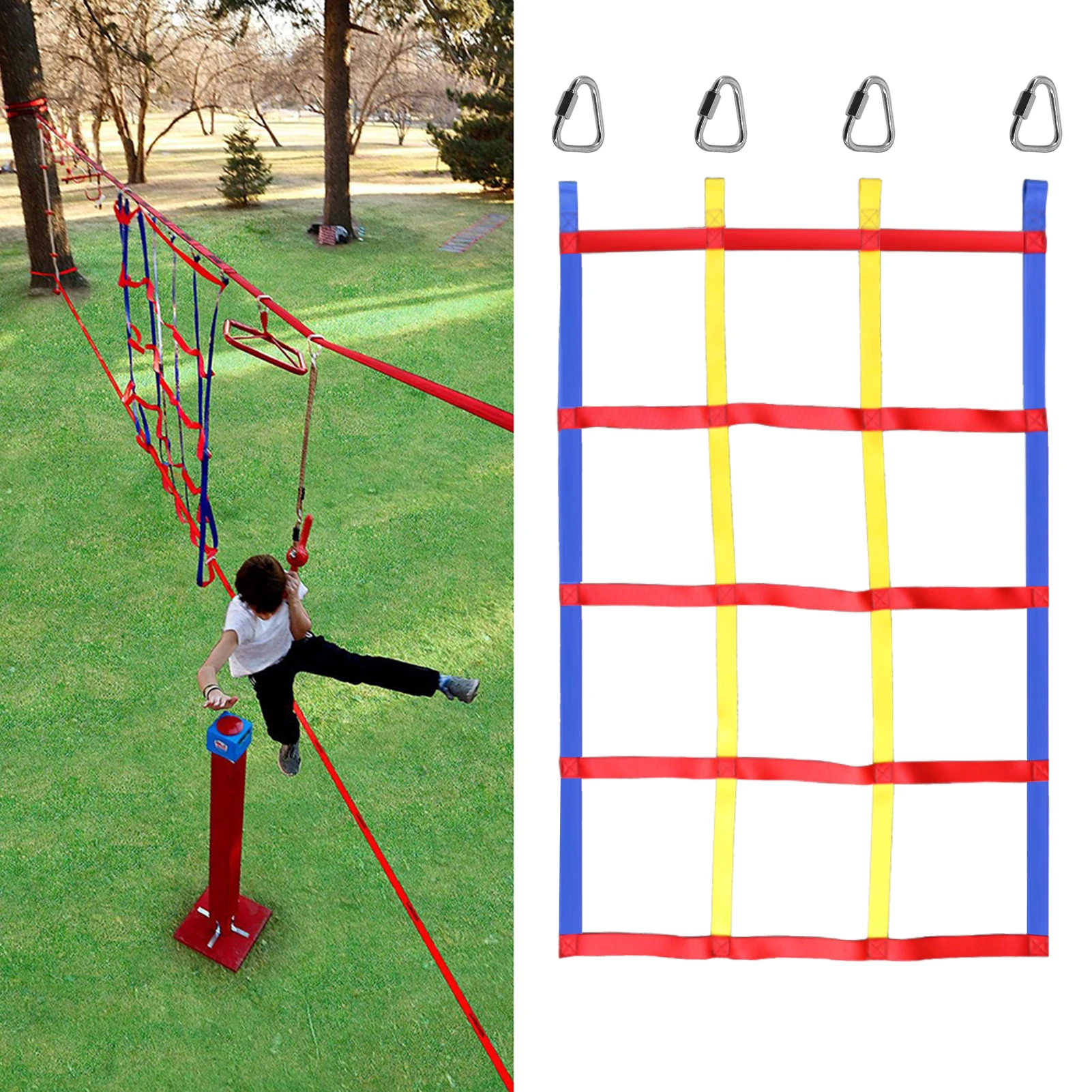 

Outdoor Children Climbing Net Multifunctional Three-color Kids Physical Training Hanging Step Ladder for Kindergarten 2.2 tons