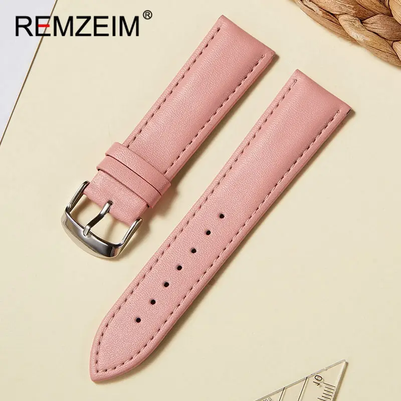 Genuine Leather Watchbands 16mm 18mm 20mm 22mm Watch Accessories Women Pink Red White Wrist Belt Bracelet Straps