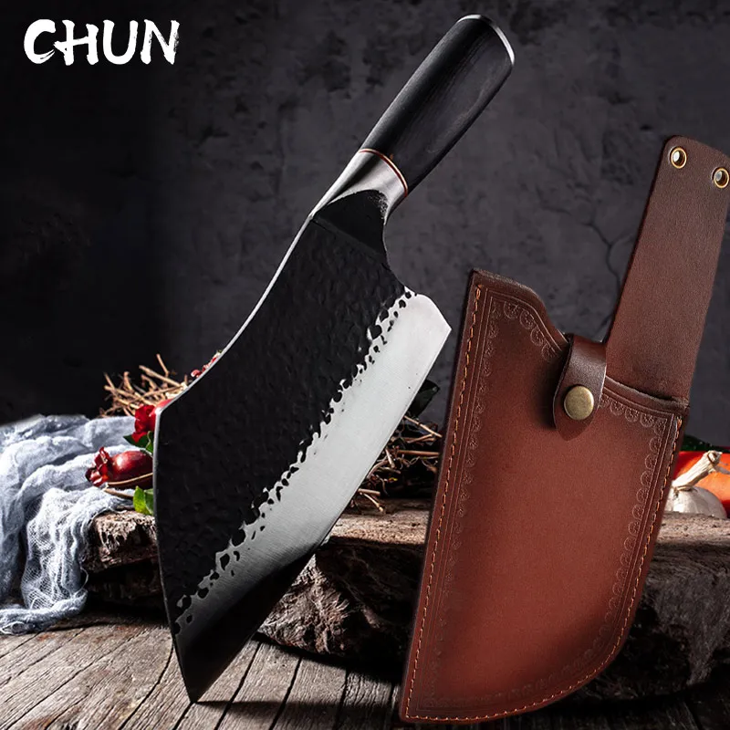 

Handmade Forged Kitchen Knife 50Cr15mov Stainless Steel Meat Cleaver Chef Slicing Knives High Carbon Hammered Pattern Cutter