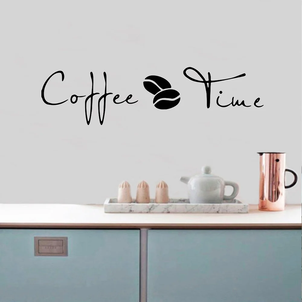 Coffee Time Wall Stickers Modern Cafe Art Decal Kitchen Coffee Shop Office Background Removable Wall Mural Home Decor