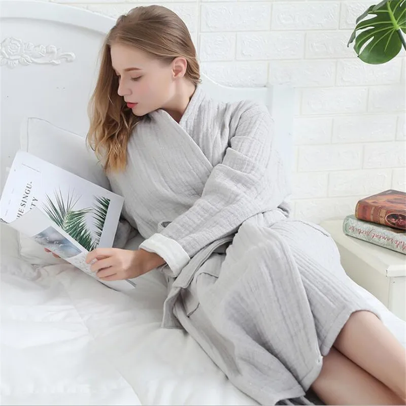 Muslin Cotton breathable bathrobe Men's Women's robes Couples Thin Spring And Autumn Summer Hotel Bathrobe Adult Pajamas