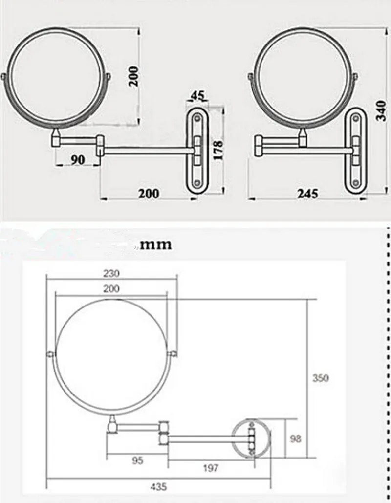 Imagem -05 - Espelho do Banheiro Wall Mounted Polegada Latão 3x 1x Ampliação Espelho Dobrável Preto Óleo Ouro Maquiagem Espelho Cosméticos Lady Gift