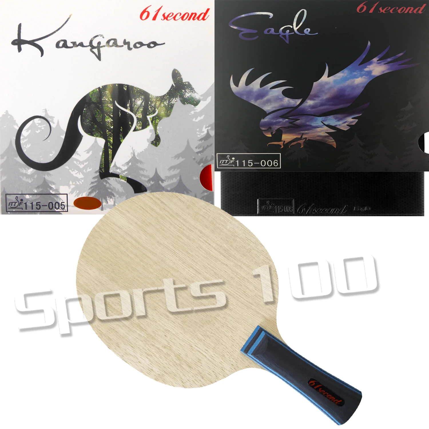 

Pro Combo Racket 61second 3003 Blade With 61second kangaroo and 61second Eagle Table Tennis Rubber With Sponge