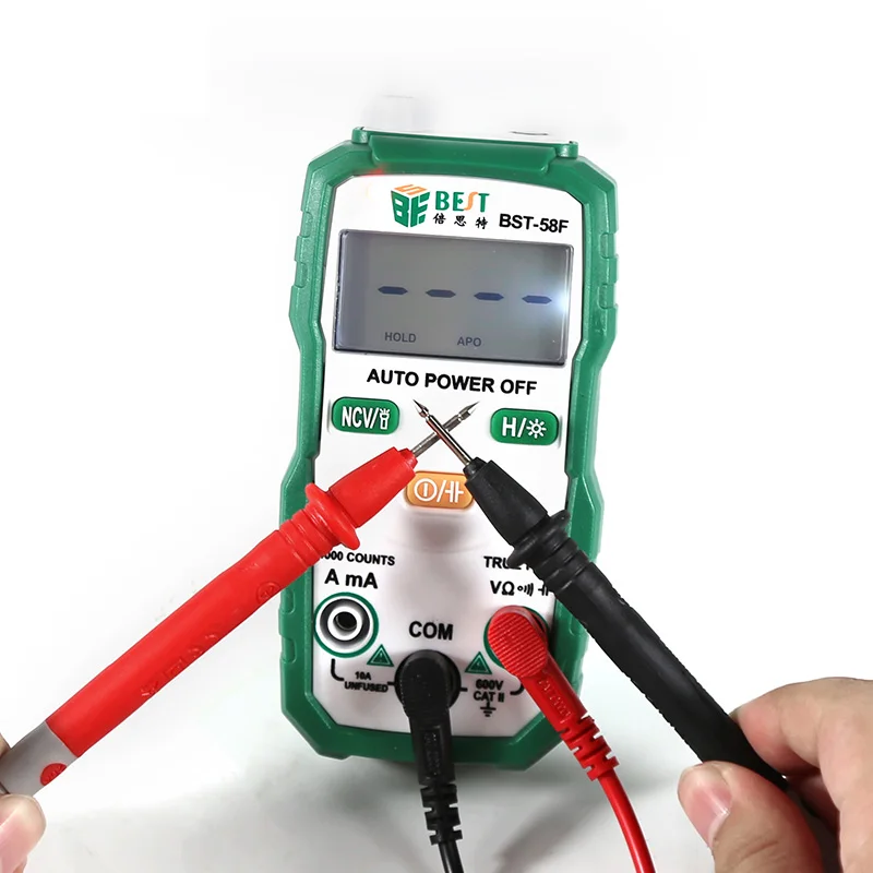 Multímetro Digital de rango automático con pantalla LCD, medidor de resistencia de corriente de voltaje CA/CC, probador de frecuencia de capacitancia, BST-58F