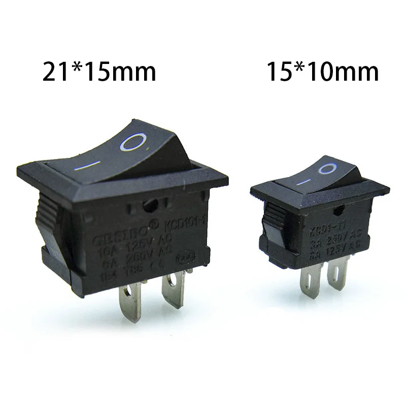 20/50 pcs/lot KCD1 2 Pin 250V 3A SPST Black Boat Switch 21*15/15*10 Snap-in ON OFF Rocker Position Switch 21*15MM Copper feet