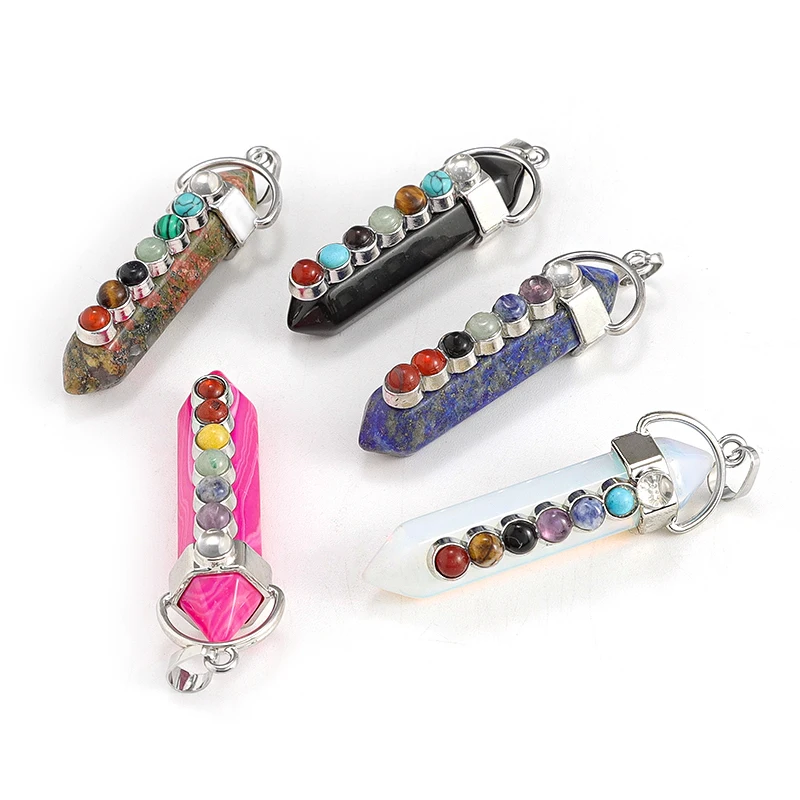 1Pcs Hexagonal Column Natural Stone Charm Pendants Fashion Colorful Crystal Stone Pendant for DIY Neckalce Making Wholesale