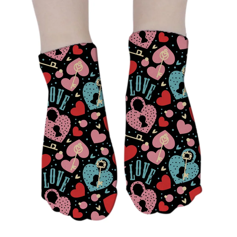 Short Socks Red Heart Printed Cute College Fresh Female Soft Boat Sock Summer Autumn Hot Sale Man Outdoor Happy Socks